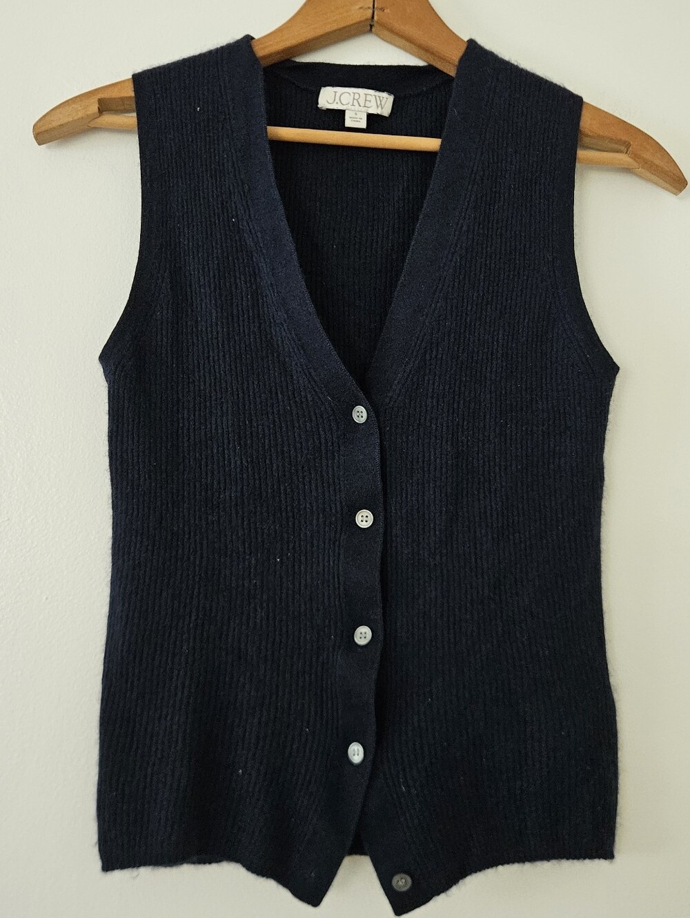 J Crew Womens Cashmere Silk Sweater Shell Vest S Blue Button Ribbed Preppy CK757